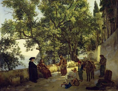 Verandah beside the Sea Shore, Cappucin Monks in the Suburbs of Sorrento, 1827 by Sylvester F. Shedrin